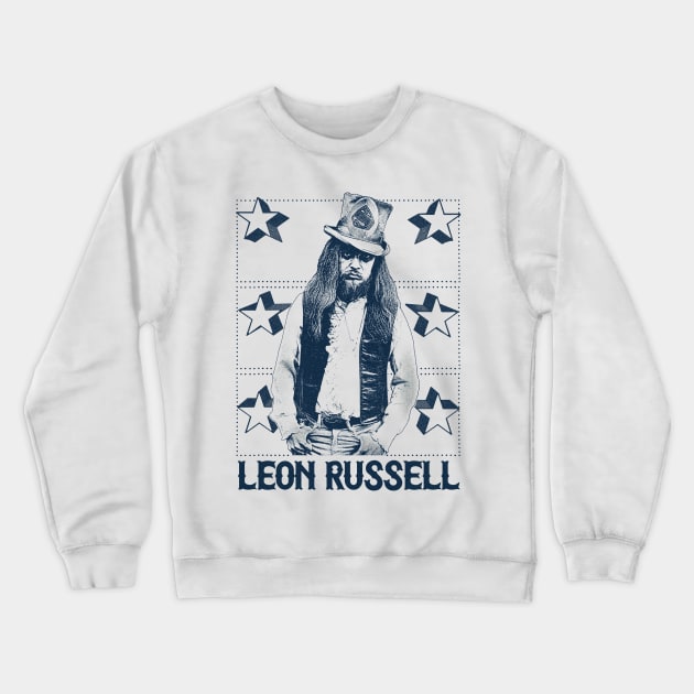 Leon Russell / Retro Vintage Faded Look Fan Art Design Crewneck Sweatshirt by DankFutura